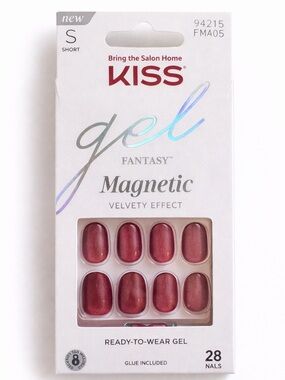 Press On Nails Short Pink Magnetic Cat Eye Gel KISS Fantasy Fake Nails